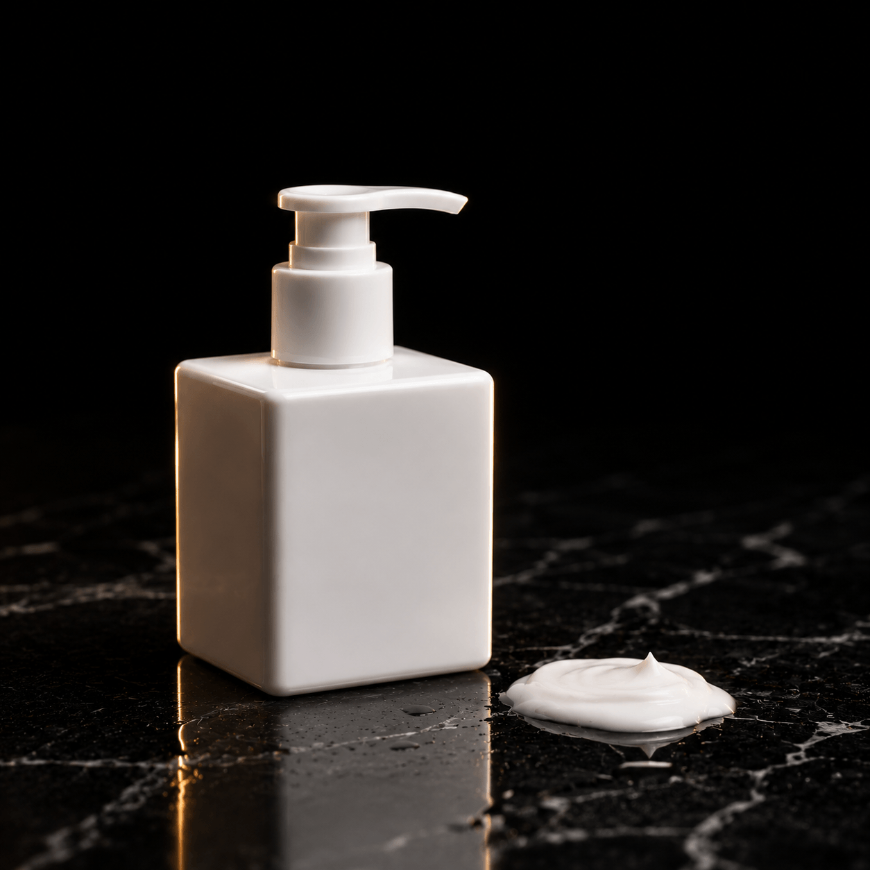 Premium cosmetic pump bottle with lotion on dark marble surface | Aorui Pack