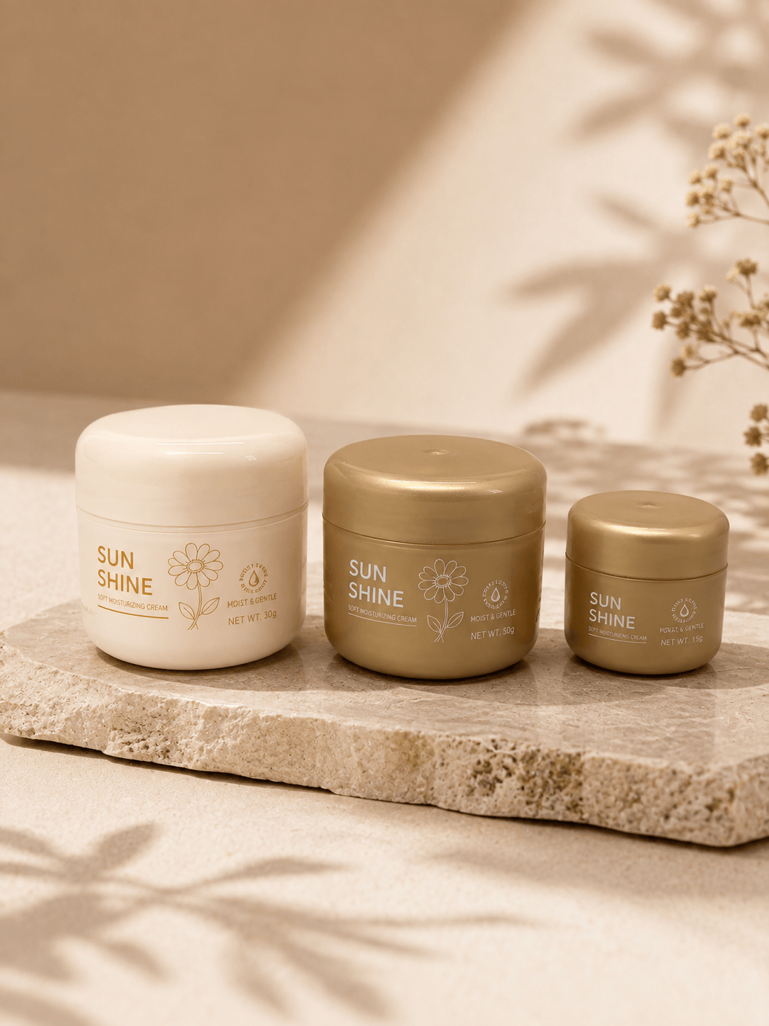 Round cosmetic sample jar with gold silk-screen printing, off-white finish - Aorui Pack