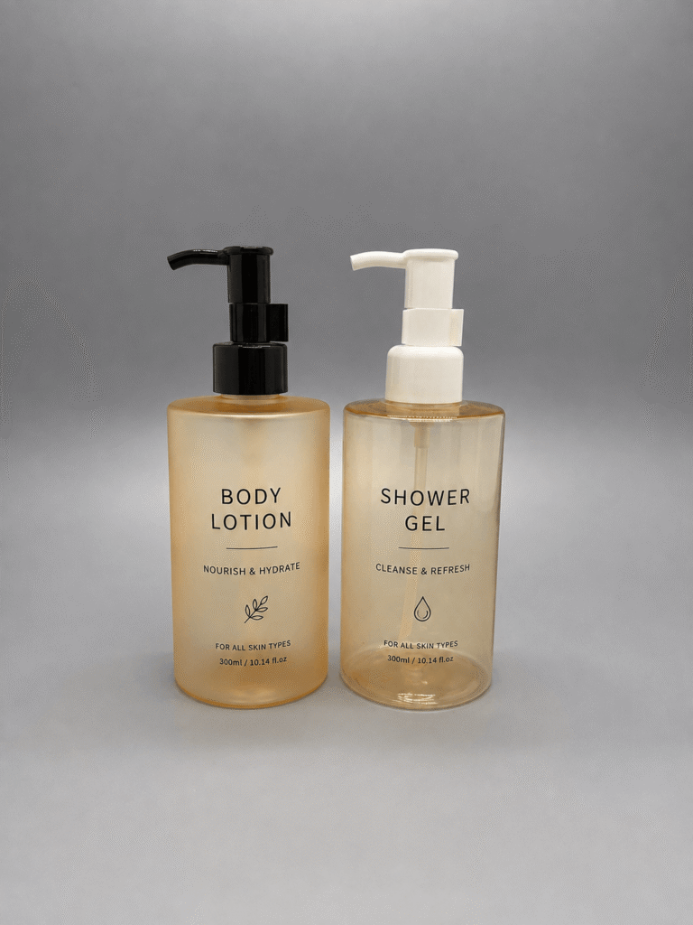 Custom printed amber lotion pump bottles