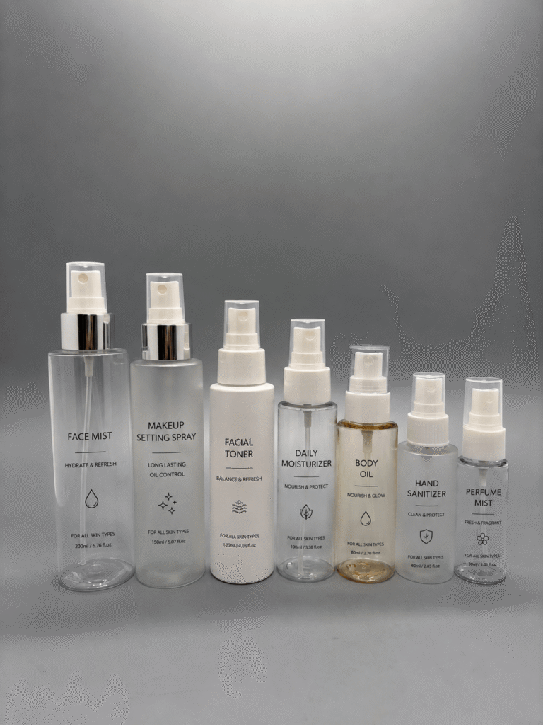 Custom printed cylindrical pump bottles in multiple sizes