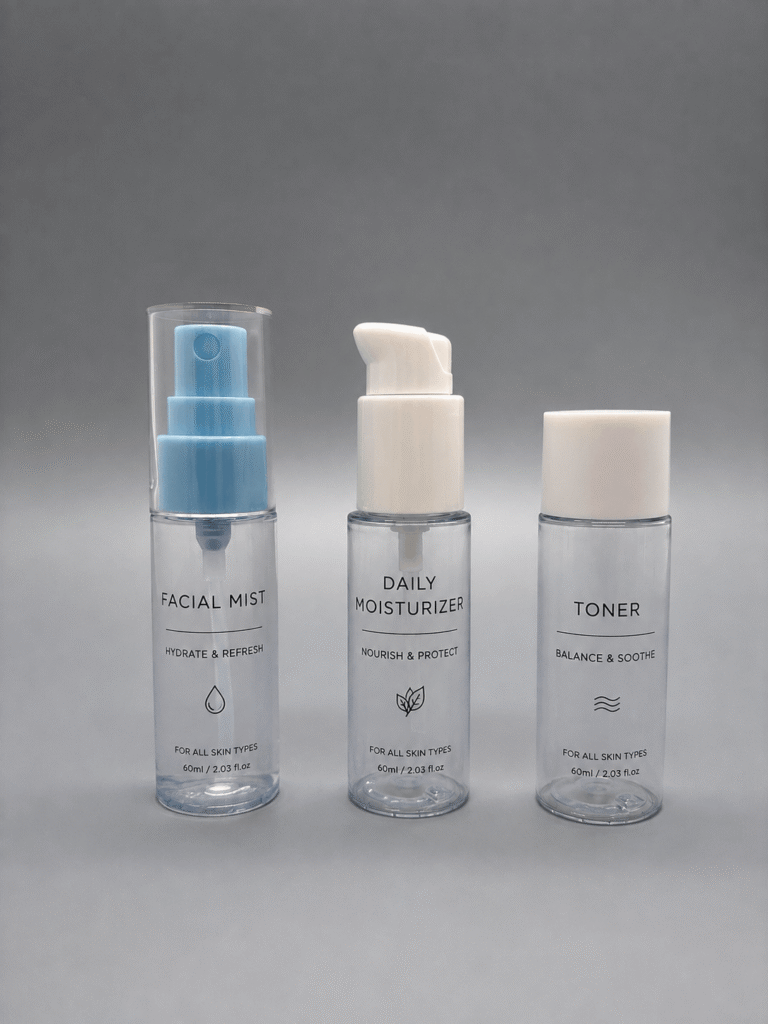 Custom printed fine mist spray bottles for skincare packaging