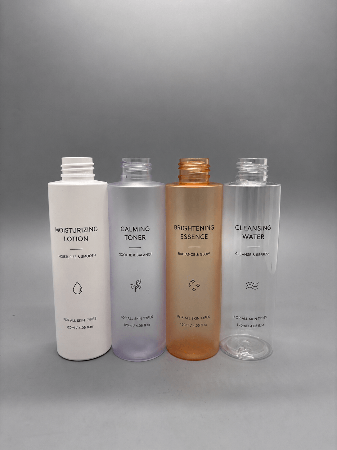 Custom printed pump bottles in white and amber