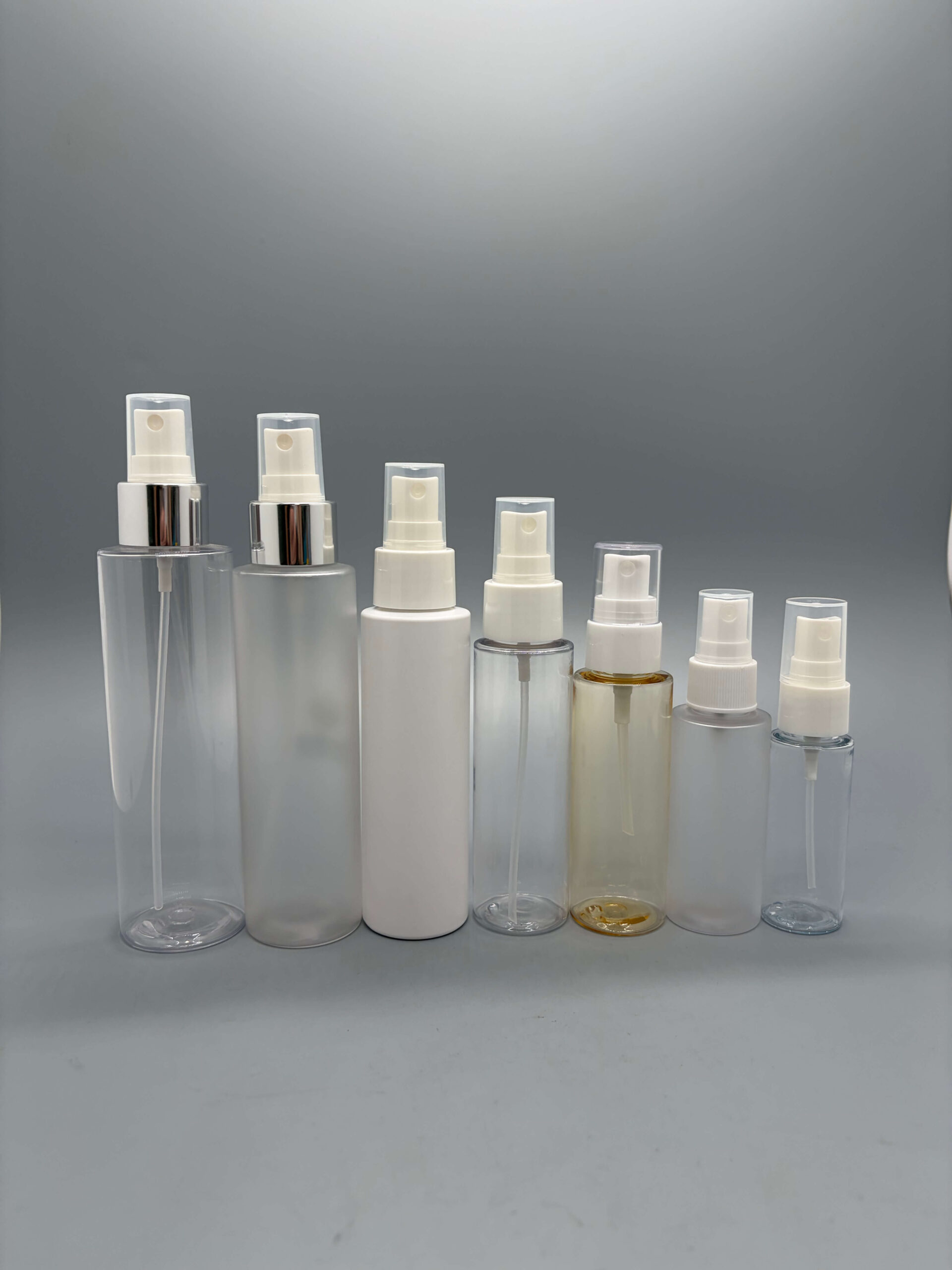 Multi-size slim cylindrical pump bottles
