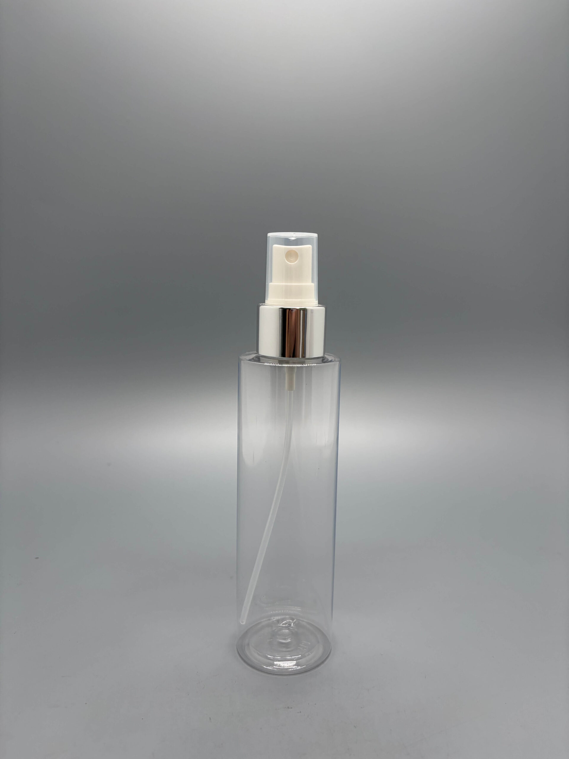 Slim clear cylindrical pump bottle