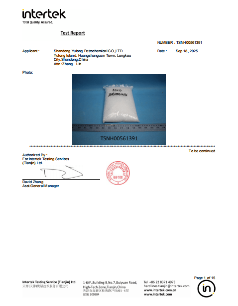 Intertek material testing report for packaging material